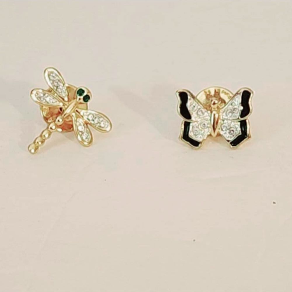 Gold rhinestone dragonfly butterfly enamel lapel pins